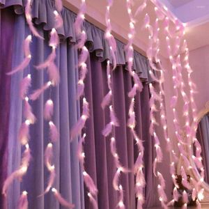 Strings 3x3M Christmas Feather Curtain Light String 300Led Fairy Strip Pink Copper Wire Bedroom Living Room Romantic