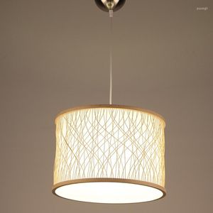Lampy wiszące nowoczesne w stylu Azji bambus e27 ręcznie robiona drewniana lampa naturalny żyrandol dla Kithcen El Project oświetlenie