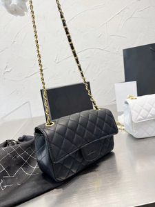 Tasarımcı omuz çantası üst özel lüks marka çanta çanta havyar tahıl ineği deri altın zincir eğim flep messenger çantaları 20cm siyah ve beyaz çanta