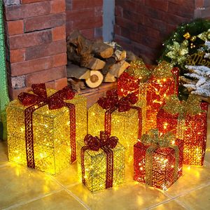 Christmas Decorations Gift Lamp Three-piece Set With Battery Box Holiday Light String Warm White Chrismas LED Wrought Iron Decor Scen