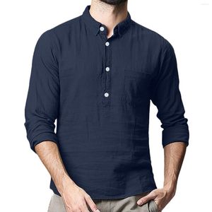 Men's T Shirts Multi-Pocket Cotton Summer Solid Collar Men's Turn-down Linen Shirt Baggy Blouse