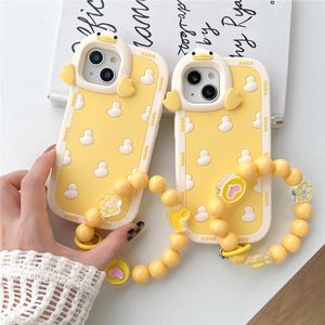 Luxury cases Cartoon Super cute 3D duck camera bracelet silicone phone case for iphone 14 Pro Max 11 12Pro 13 plus soft shockproof cover