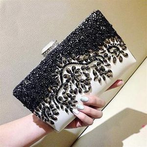 Splendide borse da sera in bianco e nero con cristalli fatti a mano con perline da sera, da sposa, pochette da sposa, borse a tracolla di alta qualità286e