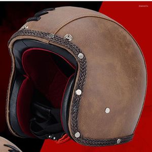 Motosiklet Kaskları Retro Kask Açık Yüz PU Deri Abs Motokros Şehri Günlük Motosiklet Kafe Racer Koruyucu Teçhizat