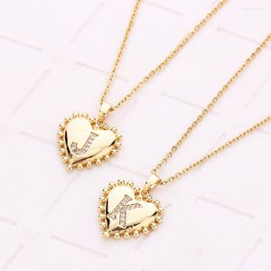 Colares pendentes de moda de zircão inicial em forma de coração Chain Chain Copper Gold Plated Letter Pingente Pingententes de Anniversary Jewelry Gift