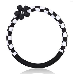 Steering Wheel Covers Plaid Cover Women Black And White Pattern Universal Fit Most Cars Automotive Interior