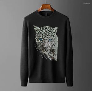 Men's Sweaters Knitting Thicken Plus Pullover Rhinestone Shiny Oversized Street Slim Men's And Women's Sweater Winter Round Neck