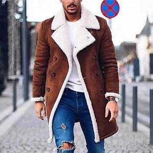 Men's Fur Faux Fur 2022 Winter Warm Mens Wool Jacket Fashion Solid Color Button-down Coats Vintage Loose Long Sleeve Outerwear Mens Lapel Overcoats T221007