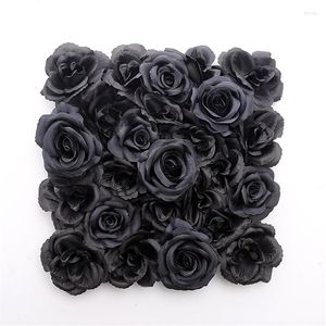 Parti Dekorasyonu 25 25cm Siyah Gül Düğün Çiçek Duvarı Cadılar Bayramı Koyu Tarz Yapay İpek Sıra Sahte Arka Plan