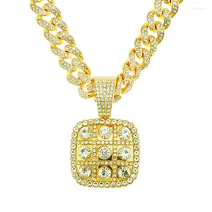 Pendant Necklaces Hip Hop Punk Iced Out Full Rhinestone Cuban Link Chain Gold Color Geometric Necklace For Men Women Rapper Jewelry