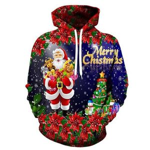 남성용 후드 땀 셔츠 여자 후드 땀 셔츠 2022 새로운 메리 크리스마스 3D 프린트 후드 스노우 맨 느슨한 캐주얼 스웨터 T221020