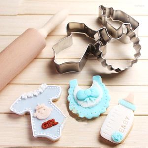 Bakning formar baby serie rostfritt stål kakor mögel flaska bib onesie diy chokladskärare fondant kaka dekorera verktyg verktyg