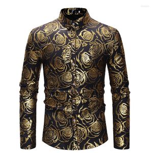 Men's Casual Shirts For Men Black Rose Bronzing Luxury Long Sleeve Dress Shirt Wedding Groomsmen Party Soft Easycare Formal Top Clothes