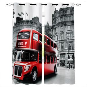 Curtain Red Bus London Street Scenery Bedroom Kitchen Home Decoration Modern Children Window Curtains For Living Room Decorative