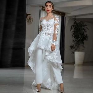 Bobo Tute Abito da sposa A-Line 3D Applicazioni di pizzo floreale Manica lunga Illusion Girocollo Pantaloni da sposa Abiti Fuga all'aperto Abiti da sposa