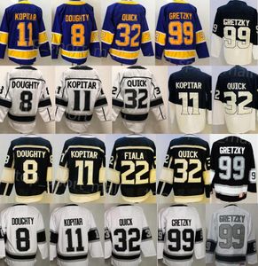 Reverse Retro Ice Hockey 11 Anze Kopitar Jerseys 8 Drew Doughty 22 Kevin Fiala 32 Jonathan Quick 99 Wayne Gretzky Blank White Black Purple Stadium Series Stitch Men