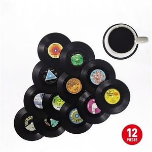 12pcs Plastic Retro Vinyl Record Cup Mat Anti slip Coffee Coasters Heat Resistant Music Drink Mug Table Placemat Home Decor 220627