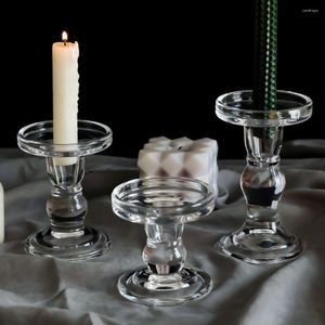 Świece Pilar Craft Candelabra romantyczna kolacja dekoracja domu krystalicznie czysty szklany uchwyt na herbatę świecznik świecznika