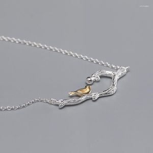 Chains S925 Sterling Silver Creative Design Sense Branch Bird Necklace Female Cross-border Ethnic Style Collarbone Chain Wholesale