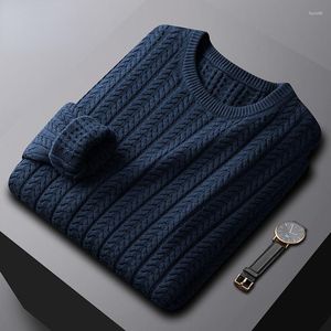 Herrtröjor kabel stickade tröja män höst vinter toppar casual kläder crewneck chunky cardigan pullover sweaer stickad d205