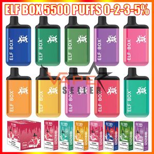 Original Elf Box 5500 Puffs Disposable Vape Pen E Cigarette With 0% 2% 3% 5% Rechargeable 650mAh Battery 13ml Prefilled Pod Bar Kit VS Lost Mary