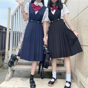 Clothing Sets 2022 Japanese Style Long Pleated Dress For Women Short Sleeve Pinafore Dresses Jk Suit High School Students Uniform Fashion