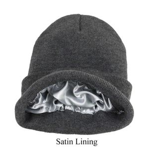 Beanie / Skull Caps Invierno Seda Satén Forrado Knit Beanie Sombreros para mujeres Chunky Cap Warm Beanie Hat T221020