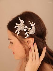 Headpieces Trendy Soft Ceramic Flower Alloy Leaf Wedding Hairpins Gold Bridal Headdress Party Hair Accessories For Women Headwear Headpiece