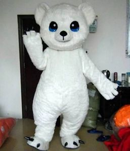 Vestido de traje de desenho animado do traje de cartoon do mascote de urso branco