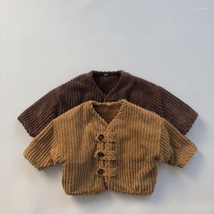 Jackets Korean Style 2022 Winter Baby Boys Corduroy Thicken Coats Solid Color Toddlers Kids Warm Outerwear Children Clothes