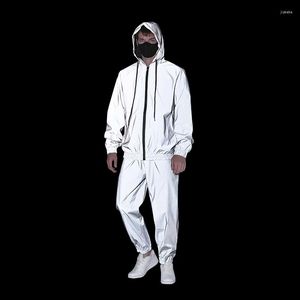 Herrsp￥rsparker Parklees Mens Reflective Hooded Jacket Dr￤kt 2022 Night Sports Fluorescen Tracksuit Hip Hop Harajuku Dance Ropa Hombre