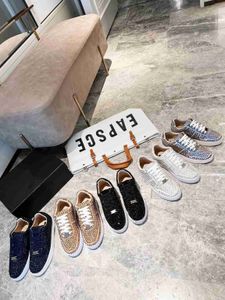 Designer Couple Diamond Casual Shoes Silver Ladies Sneakers Gold Men New Brand Flat Shoes Black White Fashion Sneaker Box Size 35-45