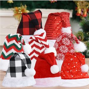 2022 Merry Christmas Hat New Year Navidad Cap Striped Print Hat Santa Claus Hats For Kids Children Adult Xmas Gift Decoration WLL1754