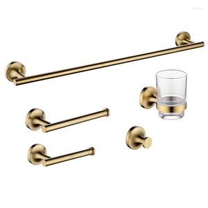 Bath Accessory Set Bathroom Accessories Wall Mount Hand Towel Bar Brushed Gold Stainless Steel Paper Holder Toothbrush Cup Robe Hook