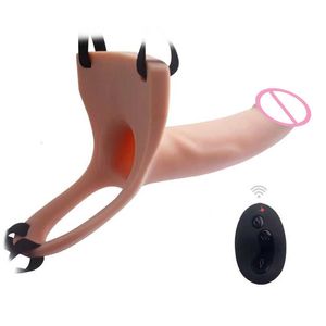 Hollow Massager Strapon Sex Toys Control Cock Aphrodisia Remote Vibrator voor mannen Gay mannelijke penisverlenging Vibrerende riem op dildo met harnas