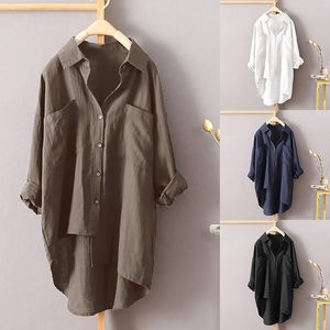 2022 Spring new Casual Loose Long Shirt Women Vintage Blouse Long Sleeve Solid Fall Lady Shirts Tops with Button