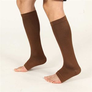 Sports Socks 2st/Pack Compression Strumpor Knee High Open Toe Support Strumpor 18-21mm Sports Socks Sportwear T221019