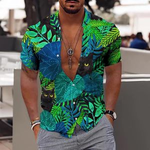 Camisas casuales de hombres sexo de verano bot￳n macho hasta camisa 3D de manga corta estilo animal