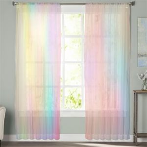 Rainbow Pink Morning Glow Window Treatment Tulle Modern Sheer Curtains for Kitchen Living Room the Bedroom Curtains Decoration 0618