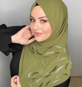 Halsdukar sjalar zifeng oem hår turban för kvinnor mode ny muslimsk diamant halsduk vanlig chiffong hijab