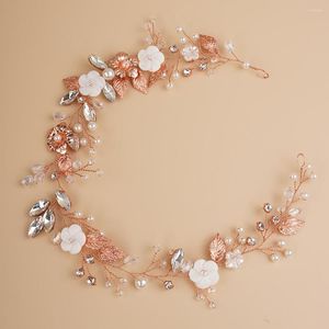 Headpieces Flower Wedding Headdress Fashion Pearl Rhinestone Bridal Headband Handmade Crystal Bridesmaid Hair Accessories Women Party Tiara