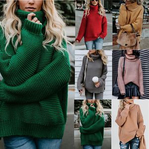 Ciepły dzianinowy ponadgabarytowy sweter z golfem dla kobiet zielone topy kobieta sweter damski sweter gruba jesienno-zimowa odzież