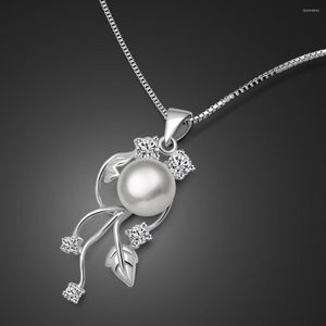 Ketten elegante Perle Pendelland Halsketten Frauen Mode 925 Sterling Silber Box Kette 17-18 Zoll Halsh￶he Fine Schmuck Geschenk