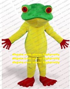 Grüner gelber Frosch Rana Maskottchenkostüm Mascotte mit roten Augen Krallen Erwachsene Größe Party Outfit Anzug Kostüm Nr. 94