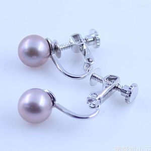 Backs Kolczyki 7-8 mm Naturalne lawendy okrągły słodkowodna perła Kobiety 925 srebrne kolczyki srebrne