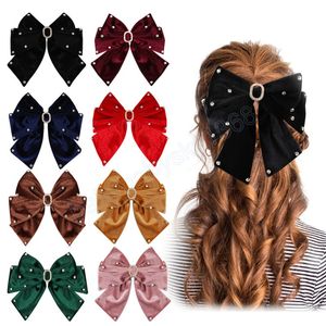 8" Velvet Large Rhinestone Bows Hair Clips For Women Crystal Button Hairpins Baby Girls Hairgrips Barrettes Hair Accessories