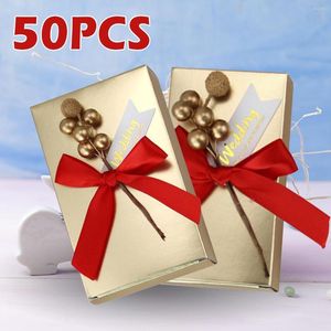 Gift Wrap 50 Pcs Gold Paper Candy Box Square Chocolate Wedding Favor Boxes Earrings Ring With