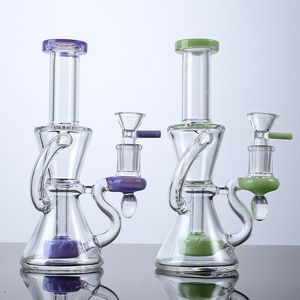 Süt Green Purple Recycler Klein Hookahs Heady Glass Benzersiz Tasarım Duş Başlığı Percolator DAB Teçhizatlar Petrol Teçhizatı