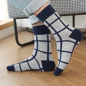 Herrensocken, gestreift, kariert, für Herren, Business-Stil, Flut, Mode, Streetwear, England, Retro, Wind, Baumwolle, lang, für Herbst und Winter