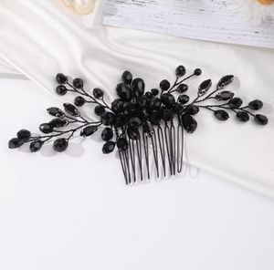 Kopfbedeckungen für Braut, Hochzeit, handgefertigt, Gothic, schwarze Kristalle, seitlicher Haarkamm, Abschlussball, Party, Punk, Damen, Strass-Accessoires